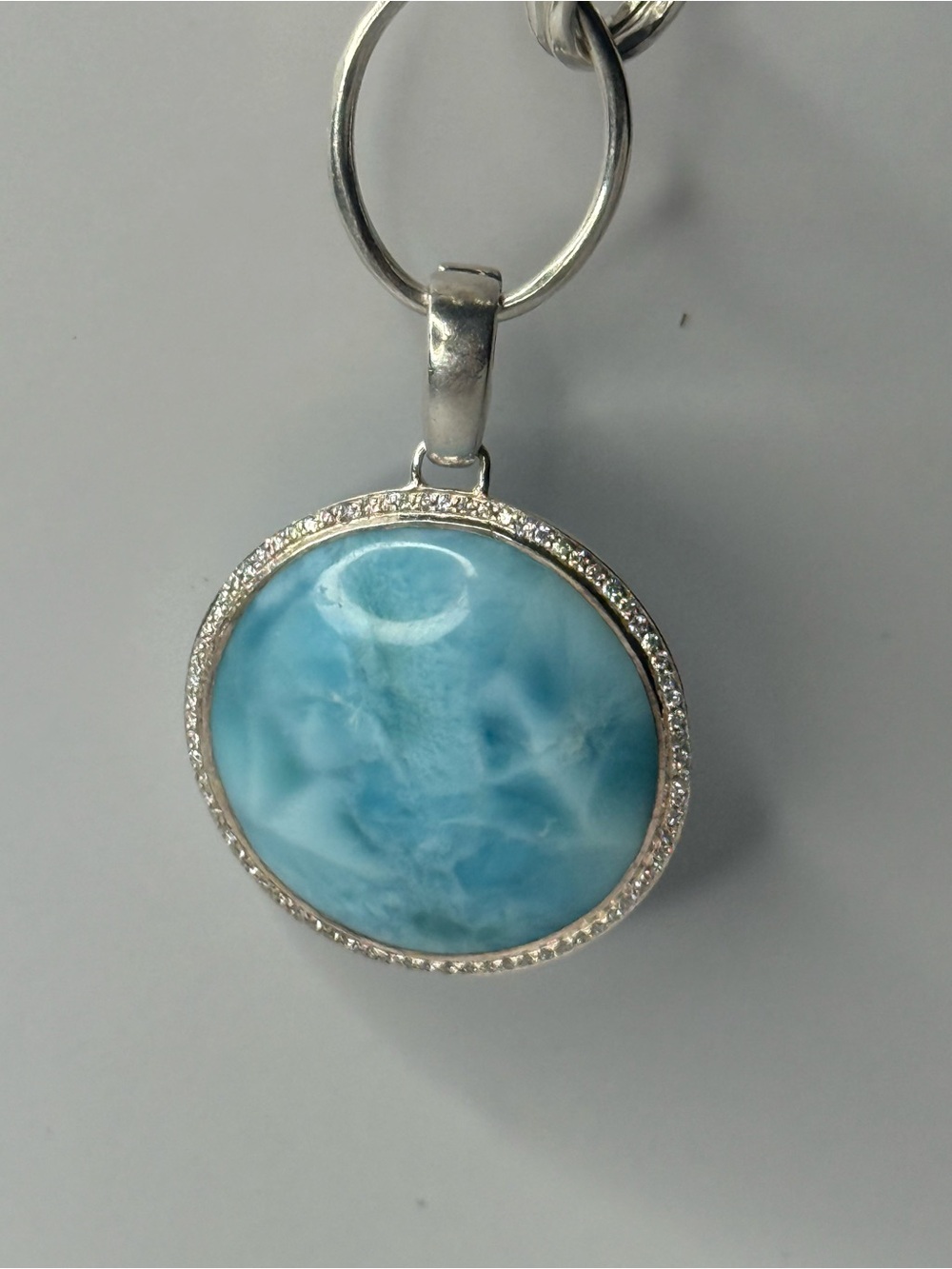 Ippolita Sterling Silver Larimar Round Pendant in Sky Blue with Diamond Halo